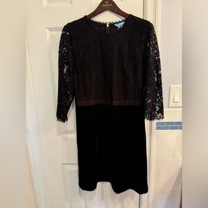 NTW. Draper James little black dress with lace and velvet skirt.